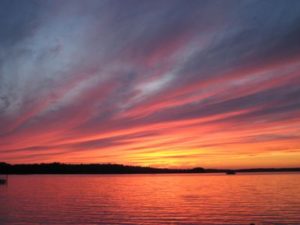 Red and orange sunset over Wabana Lake