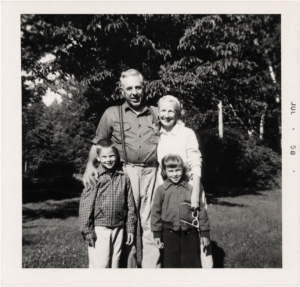 Family group outdoors at WA-GA-THA-KA in July 1958